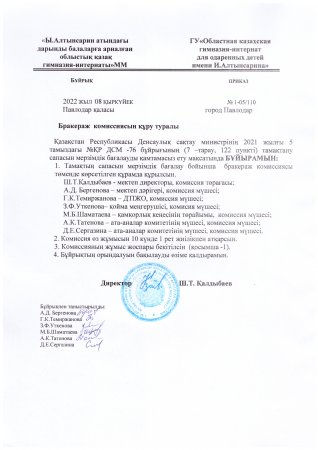 Бракераж комиссиясын құру туралы